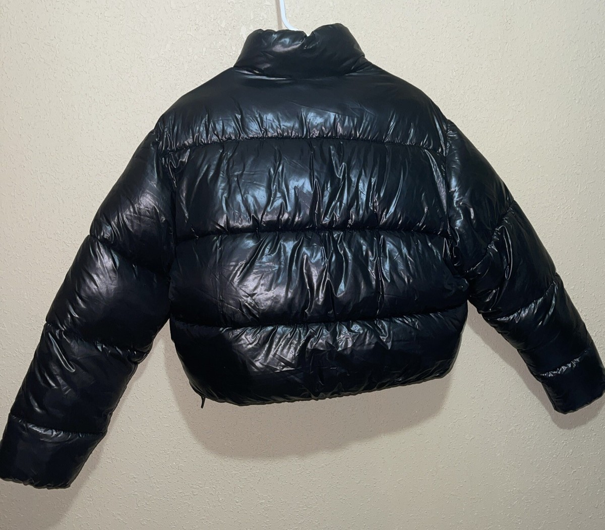 ZARA Down Puffer Jacket Womens S Black Full Zip Quilted Cropped sz