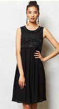 FLAWS Anthropologie Black Petite 2 Beaded Charon Dress Vineet Bahl $258.00