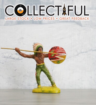 ELASTOLIN - NATIVE INDIAN WITH SPEAR & SHIELD *RARE* COMPOSITE FIGURE- GERMANY 