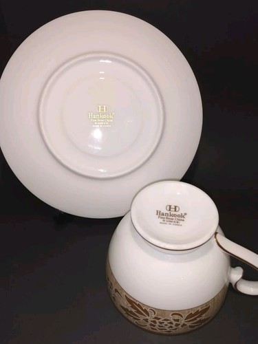 Hankook China #4288 Gold Cups & Saucers 4 Piece Coffee Set Serving for 2 - Picture 4 of 4