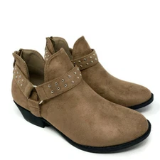 Top Moda Ankle Booties Womens Size 6.5 Shoes Harley Almond Toe Block Heel Brown