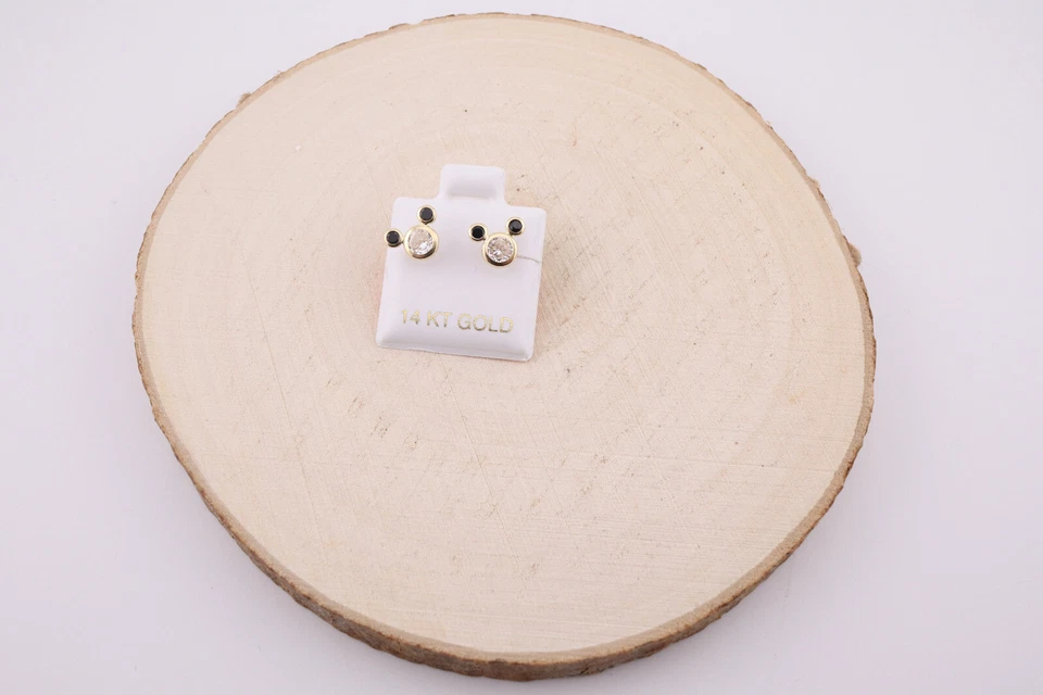 Mini aretes para mujer Mickey Mouse oro 14k novedad orejas negras circonita cúbica Foto 2 de 4