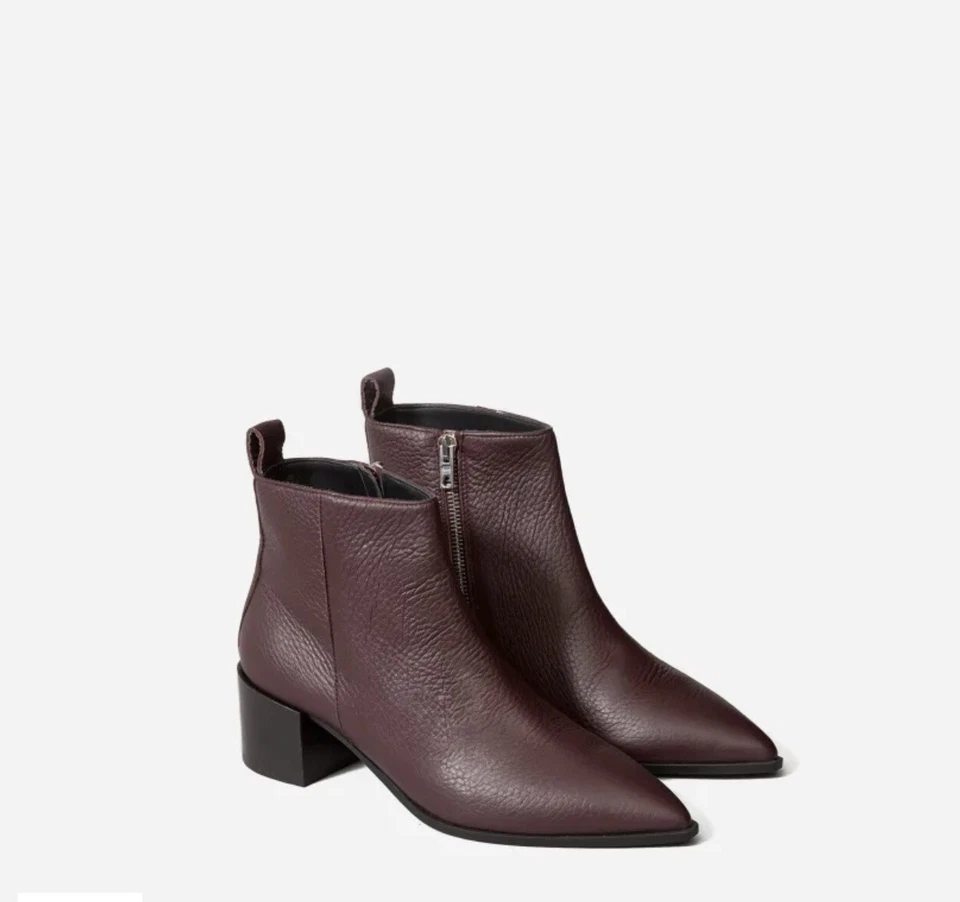 EVERLANE sz 6 WomenThe Boss Ankle Boots Pebbled Italian Leather Heel Burgundy - Image 2 of 4