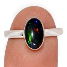 Natural Chalama Black Opal 925 Sterling Silver Ring Jewelry s.7.5 CR68957