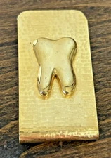Tooth Dental Gold Tone Money Clip Slim Credit ID Card Holder Teeth