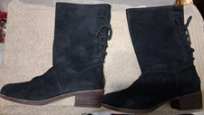 UGG Cary Black Nubuck Leather Back Lace Block Heel Mid Calf Womens Boots Sz 11