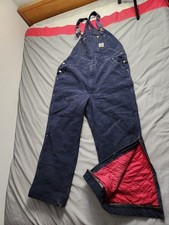 Carhartt Quilted Lined Canvas Overalls Mens Size 44x31 Navy Blue R02 DNY USA
