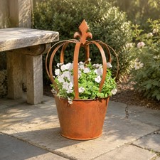 Crown Planter Rust Finish Vintage Crown Flower Pot Distressed Look