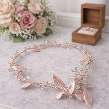 Rose Gold Floral Rhinestone Crystal Cluster Headpiece - Hair Vine - Bun Wrap