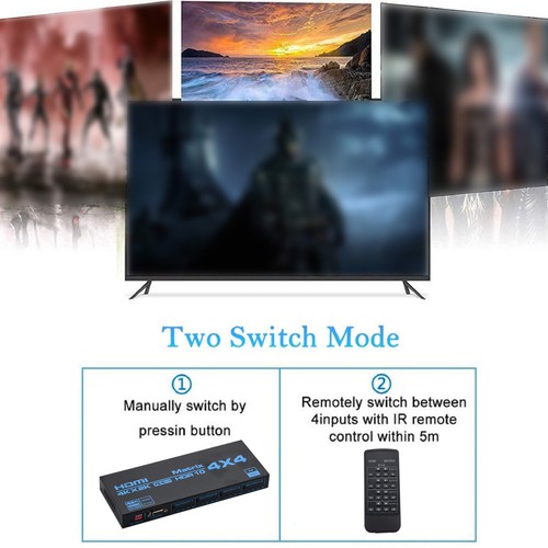 HDMI Matrix Switch 4x4, 4 In 4 Out 4K with EDID Extractor IR Remote Control D - Picture 3 of 13