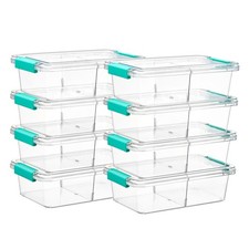 8 Pack 1.5Qt Clear Pencil Box with Removable Divider, Plastic Pencil Case Cra...