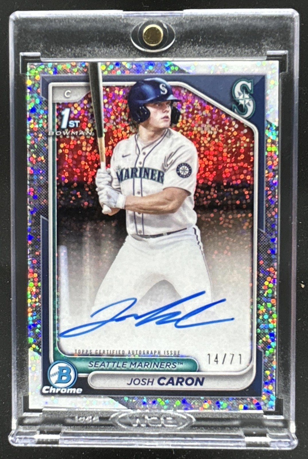 2024 Bowman Draft Josh Caron Chrome Auto Sparkles Refractor 1st #/71 Mariners