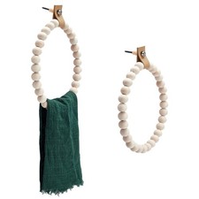 2Pcs Boho Towel Rack Rustic 6.8inch Handmade Wooden Bead Towel Ring Wall Moun...