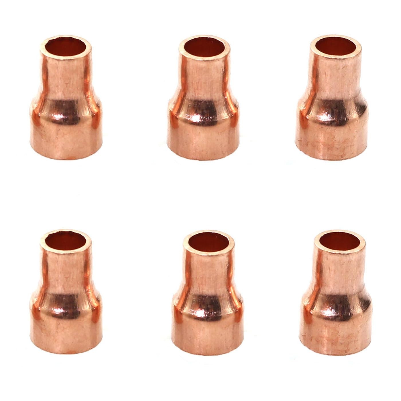 6 PCS Reducing Copper Coupling Fittings Sweat End 3/8 x 1/4 Inch ID HVAC