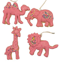NEW PINK FROSTED WITH SPRINKLES ANIMAL COOKIES CHRISTMAS ORNAMENTS X 4 FREE SHIP