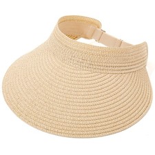 Sun Visor Hat for Women Wide Brim Straw Visors Beach Hat Ponytail UV UPF Pack...