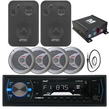 Pyle Bluetooth Radio,Silver 6.5" Boat Speakers,4ch Amp, 4" Speakers,Antenna
