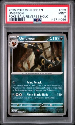 2025 POKEMON PRE EN-PRISMATIC EVOLUTIONS POKE BALL REVERSE HOLO UMBREON PSA 9