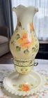 Vintage Hand Painted Orange Yellow Green Floral Milk Glass Table Bed Lamp WORKS!
