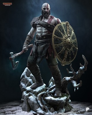 Kratos - 36.3 cm - UNPAINTED Resin Figure - 3D Printed - Fan Art