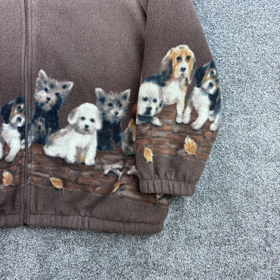 Chaqueta polar vintage para cachorro para mujer XL marrón cremallera cachorro perro acogedor amante de los animales Foto 3 de 4