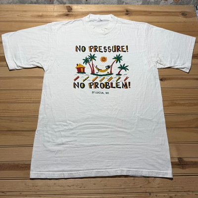 #ad Vintage 90s St Lucia No Pressure No Problem Beach Graphic Souvenir T Shirt Large $21.24
