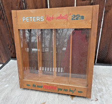VINTAGE PETERS 22 AMMO STORE COUNTER DISPLAY ADVERTISING WOOD & GLASS CABINET