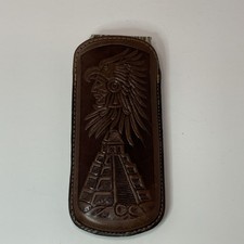 Indian Head Leather Eye Glasses Case Pocket Protector, Double Sided Design.