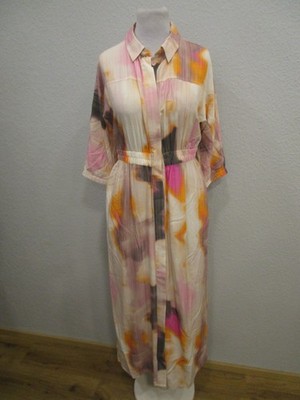 Comma Maxikleid Kragen Knopfleiste Taschen 3/4 Arm bunt Gr.38 (O143-29)