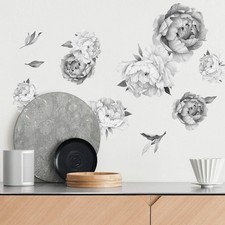 Peony Watercolor Wall Decals Black and White Watercolor - Flowers Decals for