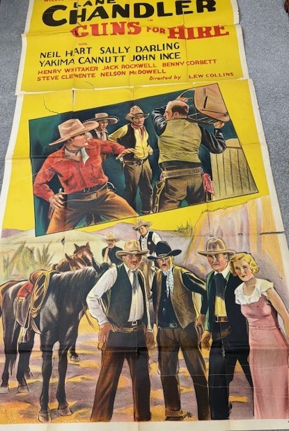 WESTERN 3 SHEET MOVIE POSTER~1932, GUNS FOR HIRE~LANE CHANDLER, YAKIMA CANUTT