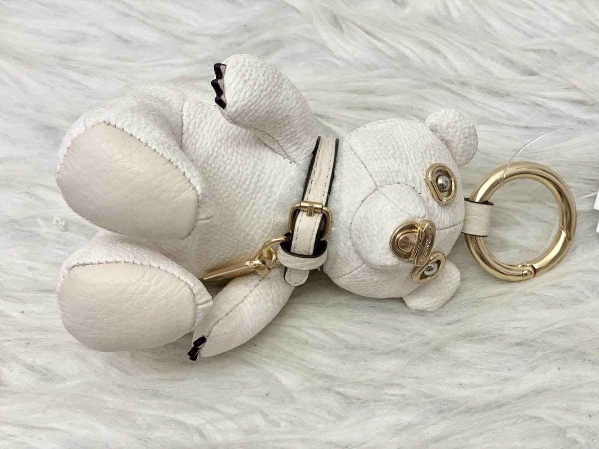 Coach Collectible Bear Bag Charm In Signature Canvas Gold/White