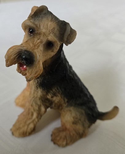 Vintage Hand Painted Airedale Terrier Dog Porcelain Figurine With Leash 3" JAPAN