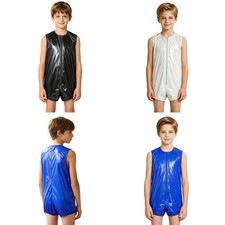 Kids Short Jumpsuit Incontinence Bodysuit Wet Look Leotard Playsuit Waterproof