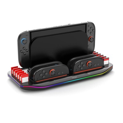 iPega Switch 2 Joy-Con Charger Dock - 4-Port RGB w/ 12 Game Card Storage Slot