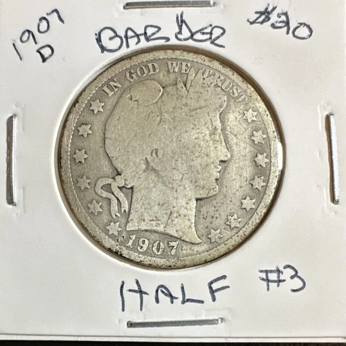 1907 Denver Barber Half Dollar 50C Silver Business Strike US Coin