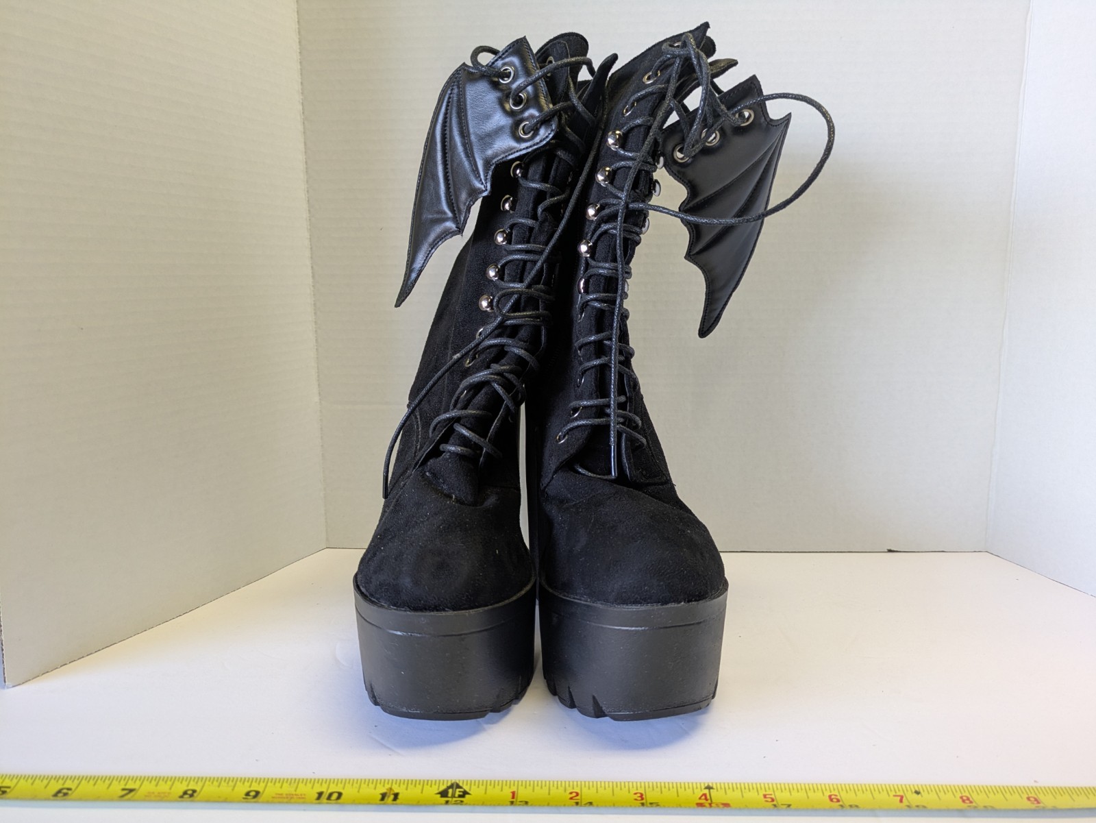 Iron Fist Bat Wing Black Platform Knee-Length Combat Boots - Goth / Punk