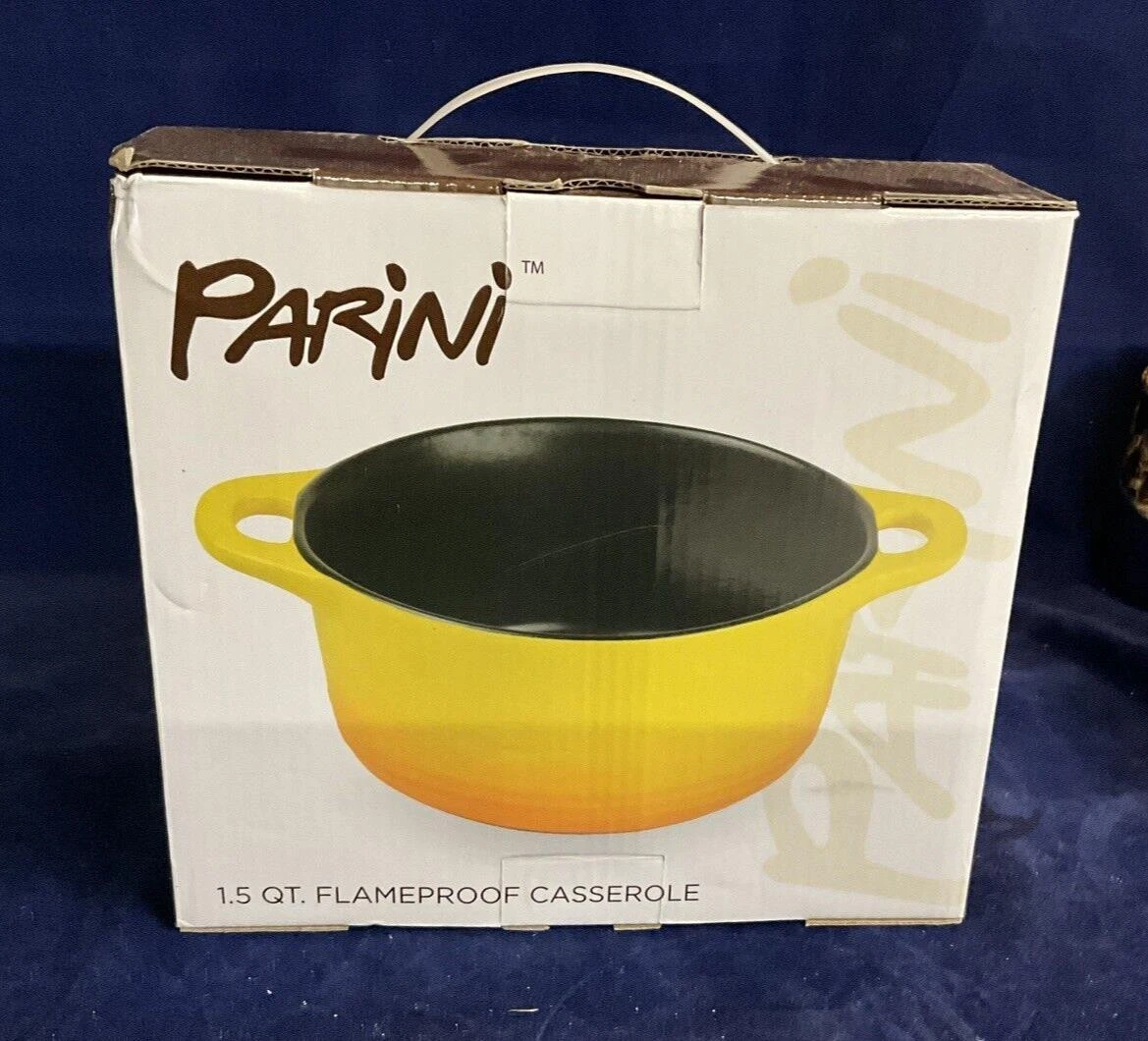 CASSEROLE dish w/lid PARINI Cast Iron 1.5 QT FLAMEPROOF NEW Non Stick