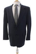 Oscar de la Renta Mens Two Button Notched Lapel Blazer Jacket Blue Wool Size 42L