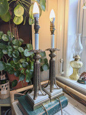 Vintage French Table Lamps Ornate Marble Base Country House
