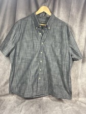 Eddie Bauer Mens Button Down Shirt Short Sleeve Summer Size 2XL Blue Chambray