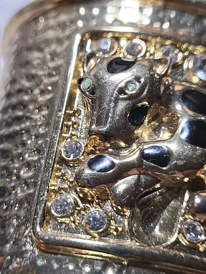 Brazalete Lilly Pulitzer Leopardo Guepardo Tono Dorado Ojos Verdes Estrás 6" Foto 3 de 4