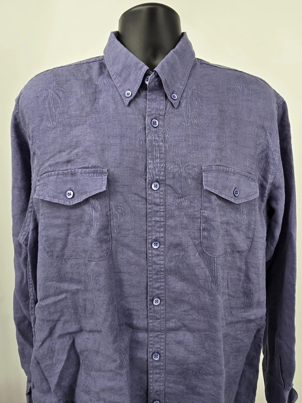 Tommy Bahama Hawaiian Shirt Adult XL Blue Linen Aloha Long Sleeve Cruise Men