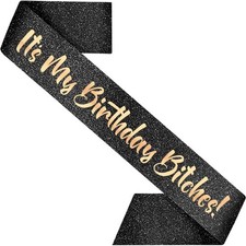 Birthday Decoration Sash for Women Black 32 inch Long Sash with Rose Gold "It...