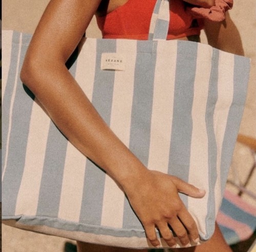 Sezane blue stripes summer cotton beach tote bag