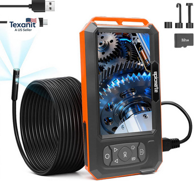 Endoscope Camera with Light, 5'' IPS 1920P HD Borescope with Triple Lens, Inspect