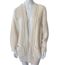 Lucky Brand Cable Knit Cardigant Open Front 2 Pocket Oversized