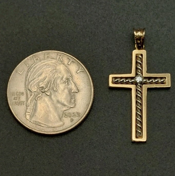 14k gold solid cross diamond solitaire pendant Wh… - image 9