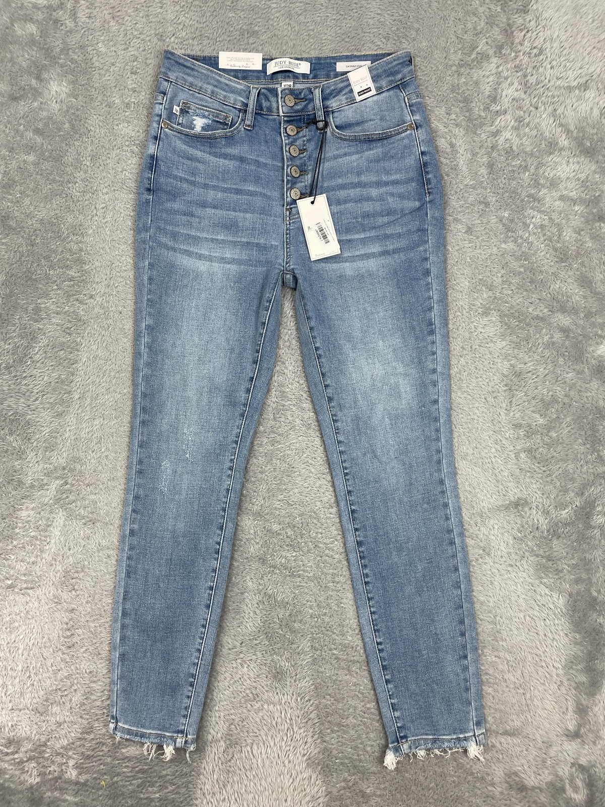 Judy Blue High Waist Skinny Jeans Womens 7/28 Light Wash Button Fly Distressed