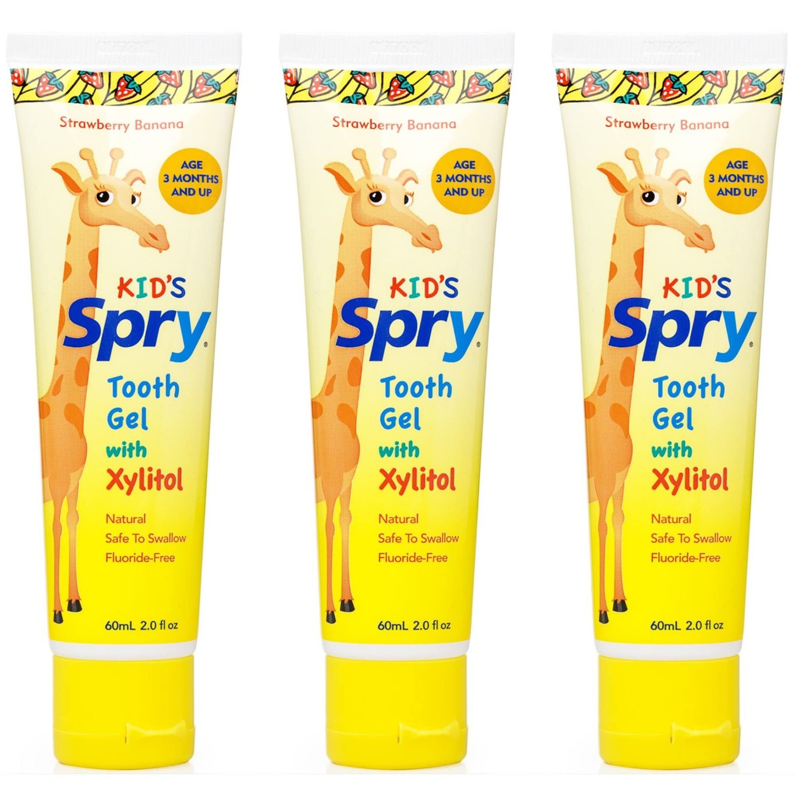 Natural Tooth Gel For Kids Strawberry Banana Fluoride Free Pack Of 3
